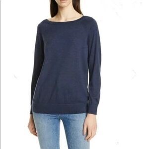 Theory Relaxed Boatneck Merino Wool Sweater Top Womens P XS Navy Blue